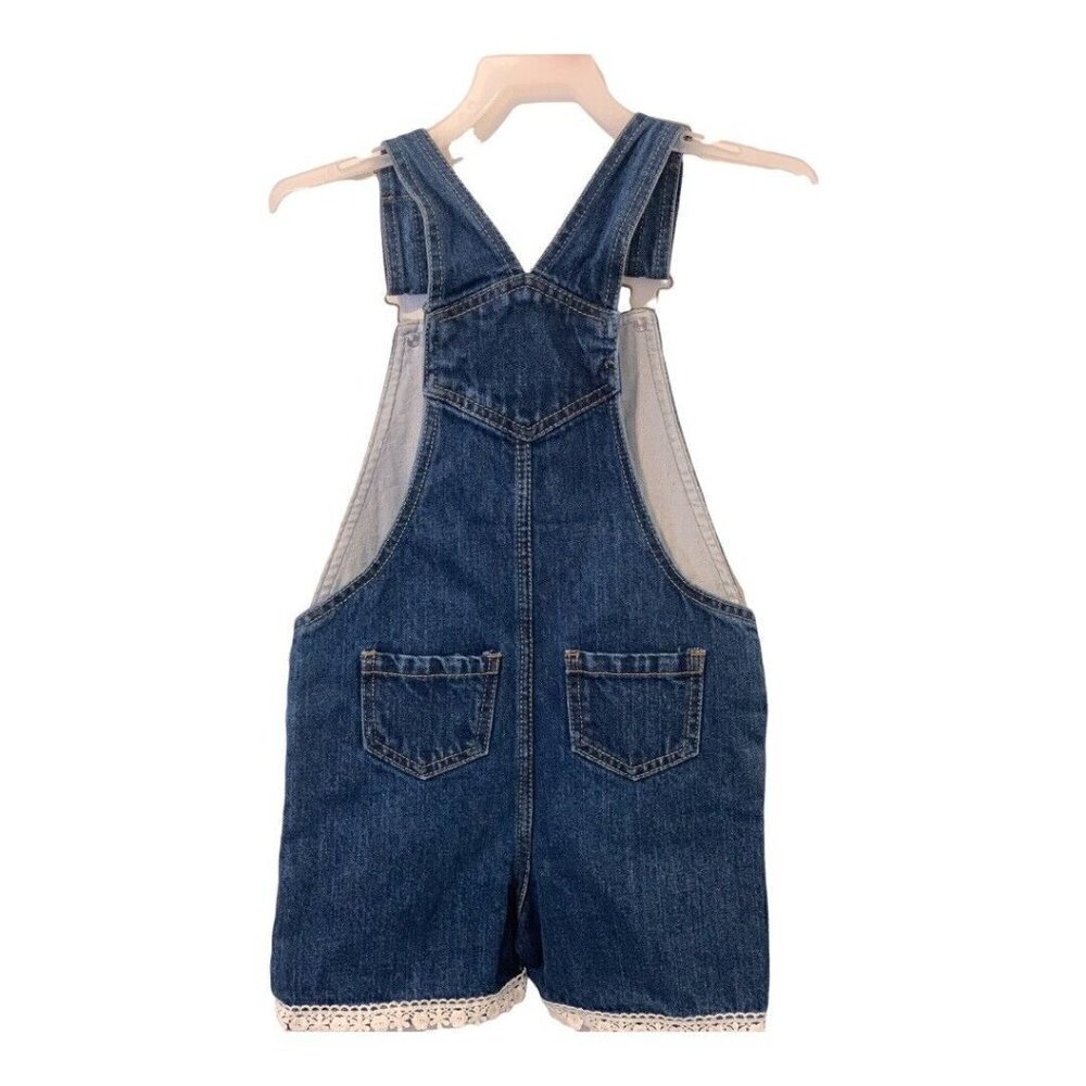Self Esteem Girls Embroidered Bib Overall Jeans Shorts Size 5 Lace Pockets Denim